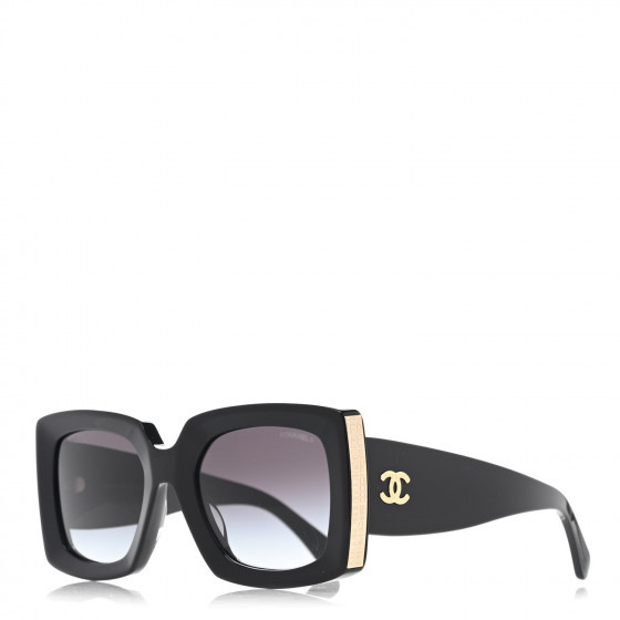 CHANEL Acetate Rectangle Sunglasses 5435-A Black | Fashionphile