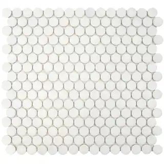 Merola Tile Hudson Penny Round Matte White 12 in. x 12-5/8 in. x 5 mm Porcelain Mosaic Tile (10.7... | The Home Depot