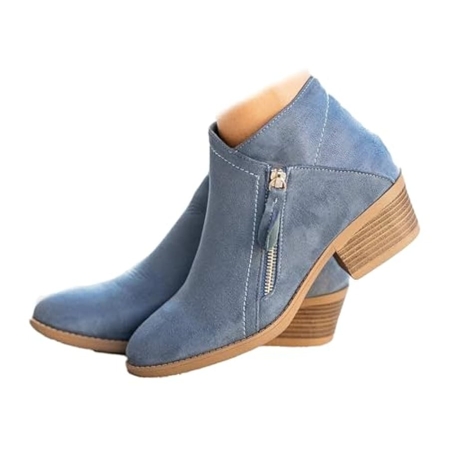 DirraBra Women's Suede Low-Heeled Chelsea Boots Fashion Pointed Toe Chunky Stacked Heel Western C... | Amazon (US)