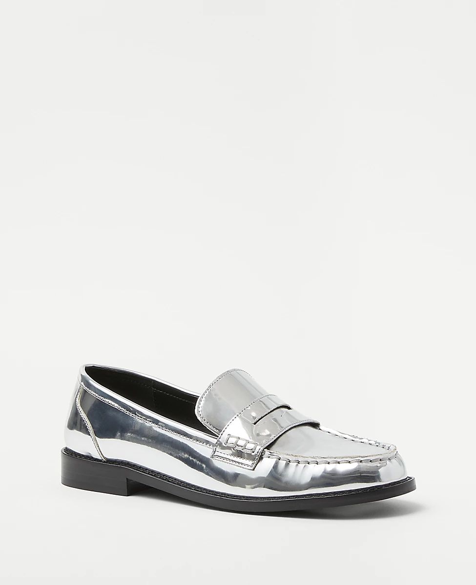 Metallic Gathered Seam Penny Loafers | Ann Taylor (US)