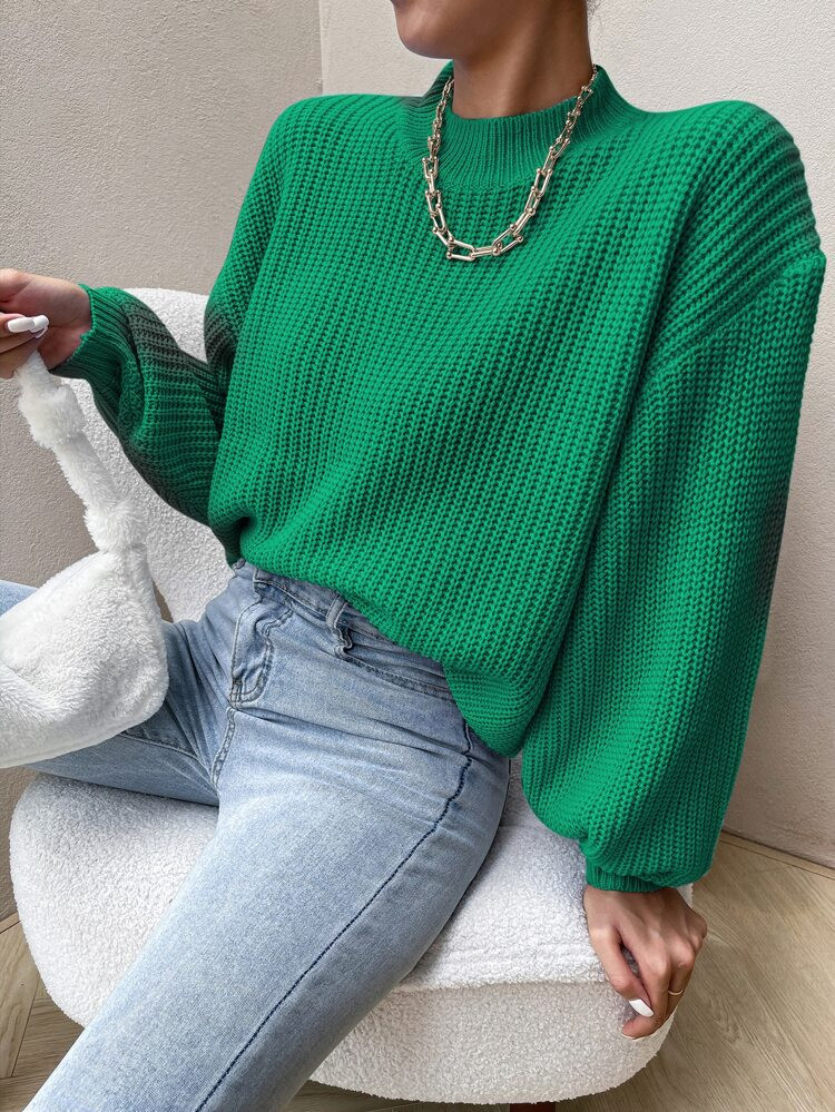 Mock Neck Drop Shoulder Sweater | SHEIN