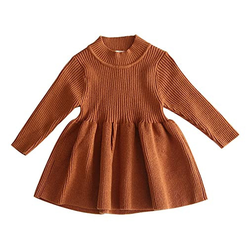 XFGLCK Toddler Baby Girls Dress Knit Sweater Ruffle Long Sleeve Casual Dresses Fall Winter Outfit(Brown1,6-12 Months) | Amazon (US)