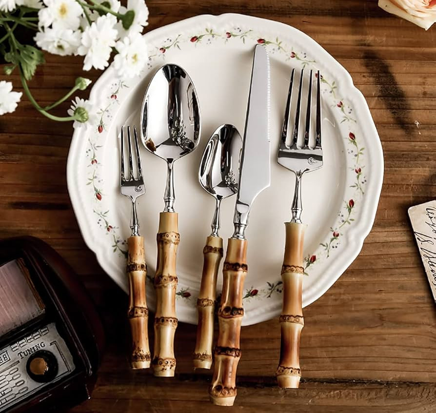 Bamboo Silverware Set for 4, Natural Flatware Cutlery Set Tableware Utensil Set Knives Forks Spoo... | Amazon (US)