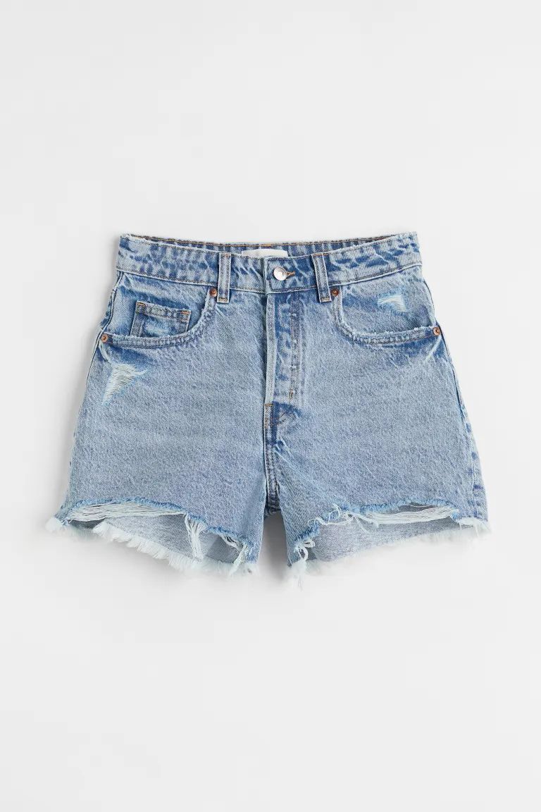 5-pocket shorts in washed cotton denim with heavily distressed details. Regular waist, button fly... | H&M (US)