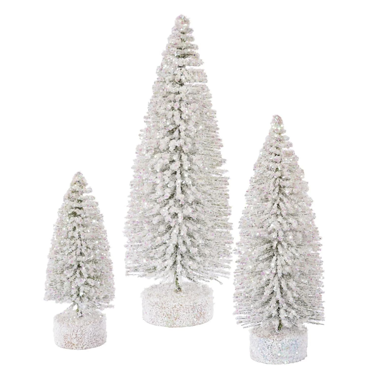 Set of 3 White Glittered Snow Bottle Brush Artificial Christmas Tree Decorations | Walmart (US)