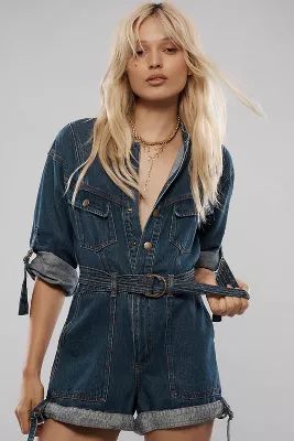 KIVARI Elena Denim Playsuit | Anthropologie (US)