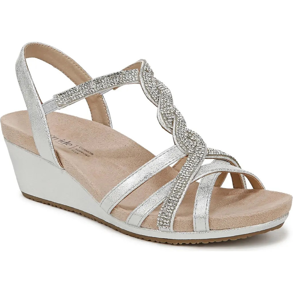 LifeStride Miami Slingback Wedge Sandal in Silver at Nordstrom, Size 5 | Nordstrom