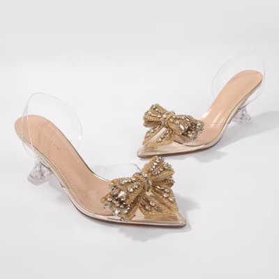 Berness Women's Nina Crystal Bow Clear Heels Gold 8.5 | Target