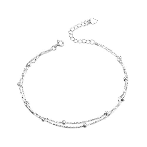 Ball Bead Bracelet,Ball Bead Anklet Sterling Silver Italy Thin Box Layer Chain Anklets for Women ... | Amazon (US)