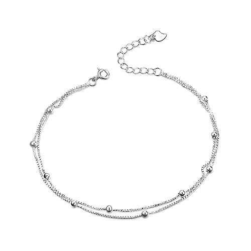 Ball Bead Bracelet,Ball Bead Anklet Sterling Silver Italy Thin Box Layer Chain Anklets for Women ... | Amazon (US)