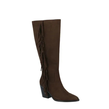 Time And Tru Women's Faux Suede Tall Fringe Boots | Walmart (US)