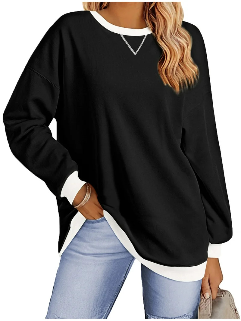 Fantaslook Color Block Sweatshirts for Women Crewneck Long Sleeve Oversized Pullover Tops Casual ... | Walmart (US)