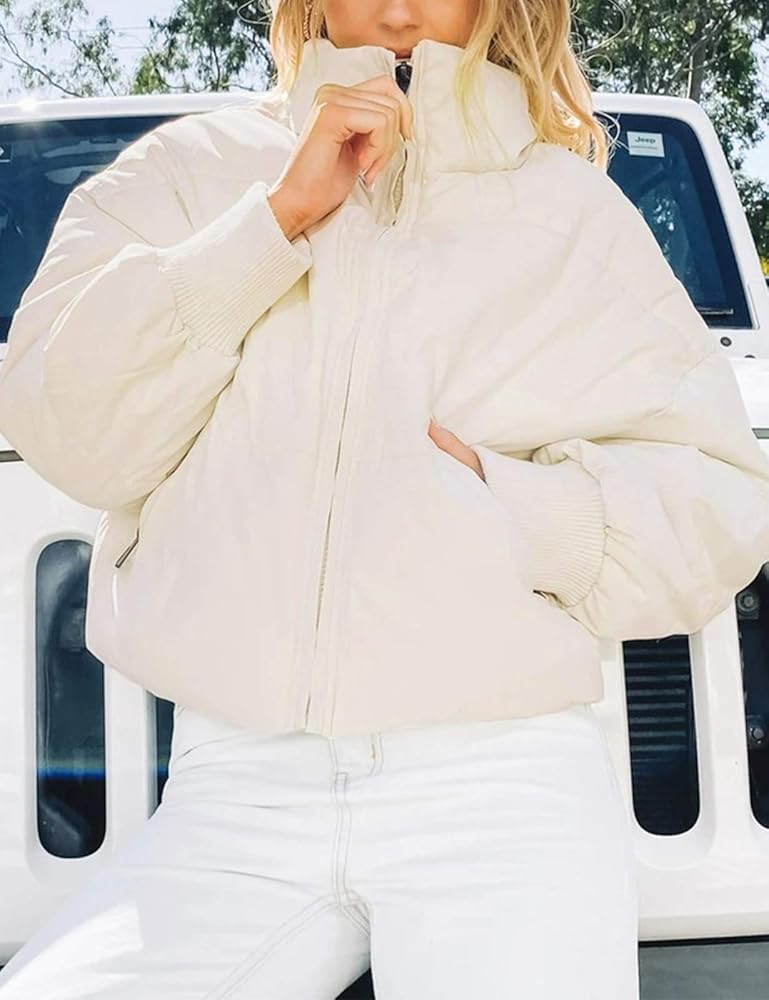 MEROKEETY Women's Winter Long Sleeve Zip Puffer Jacket Baggy Short Down Coats | Amazon (US)