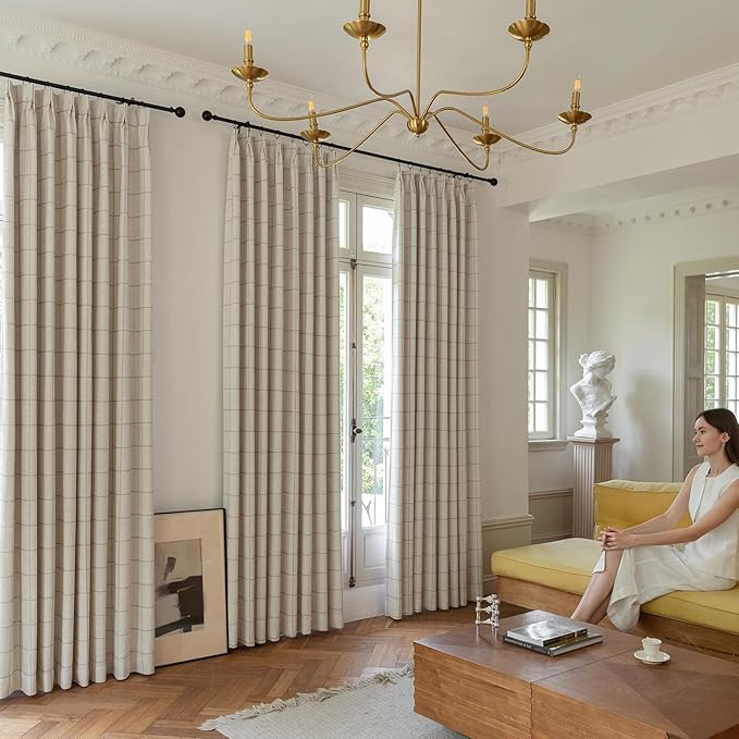 Linen Plaid Blackout Curtains for Living Room,Bedroom,Dining Room 95 Inches Long Gingham Double L... | Amazon (US)