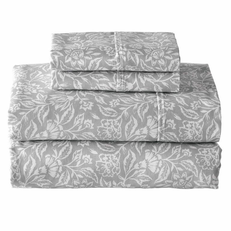 Better Homes & Gardens 100% Cotton Sateen 300 Thread Count Sheet Set, Queen, Floral Soft Silver -... | Walmart (US)