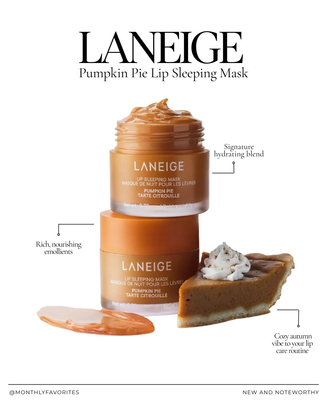 New & Noteworthy — ’Tis the season. @laneige_us just dropped its Pumpkin Pie Lip Sleeping Mask, and we’re here for the cozy, fall-forward twist on a cult favorite. If you love the original, expect the same overnight hydration—softening flakes, smoothing fine lines, and waking up to plush, comfortable lips—now with a warm, seasonal scent that feels perfect for cooler days. Use it as a nightly treatment or tap a little on during the day for a glossy, cushiony finish.⁠


#LTKSeasonal #LTKFindsUnder50 #LTKBeauty