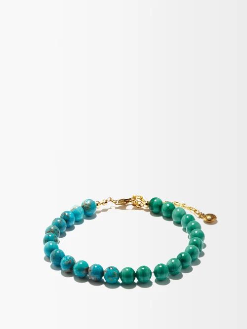 Fry Powers - Turquoise & Malachite 14kt Gold-plated Anklet - Womens - Blue Multi | Matches (US)