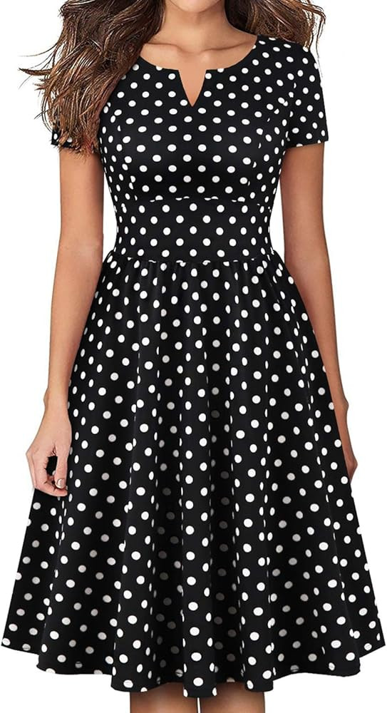 YATHON Women's Vintage Pleated Flared Swing A-Line Casual Party Work Dresses | Amazon (US)