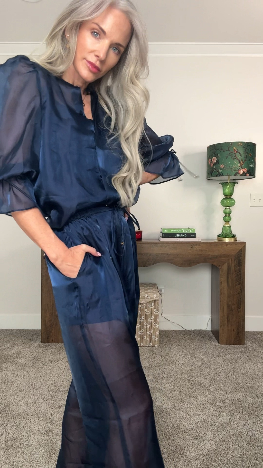 This navy sheer pants set is giving everything. The color against gray hair is chef’s kiss — linking it now.

#LTKOver40 #LTKootd