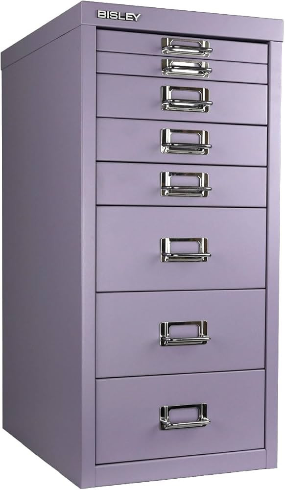 Bisley 8-Drawer Steel MultiDrawer Cabinet - Lilac, Chrome Pull Handles with Label Holders, Powder... | Amazon (US)
