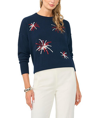 Vince Camuto Women's Firework Motif Crewneck Sweater - Macy's | Macy's