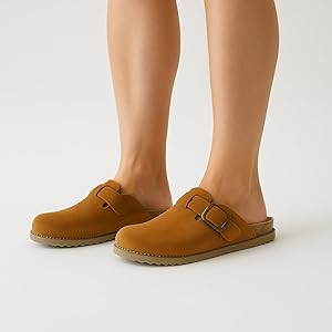 CUSHIONAIRE Women's Blain Genuine Suede Slip-On Clogs with + Memory Foam & Chic Buckle Mule - Com... | Amazon (US)