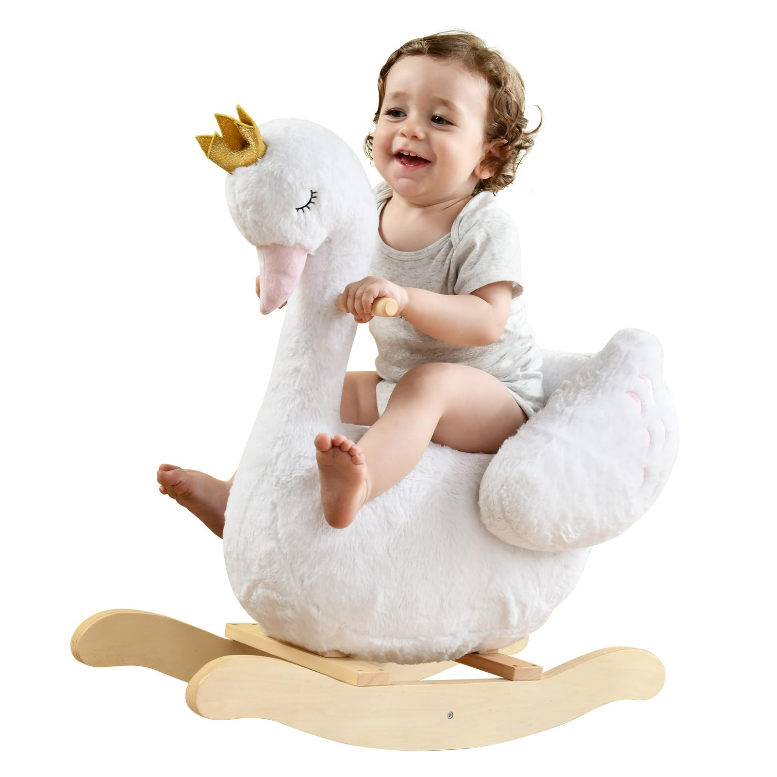 labebe Kids Rocking Horse White Swan with Little Plush Doll Toys, Stuffed Animal Wooden Rocker fo... | Amazon (US)