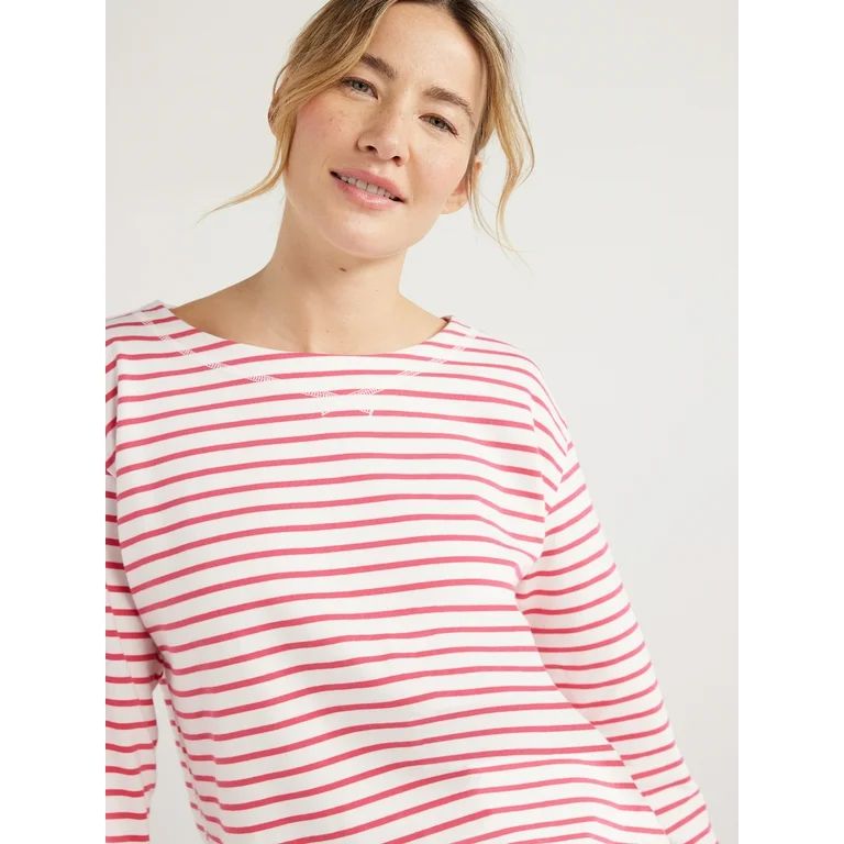 Free Assembly Women’s Boatneck Tee with Long Sleeves, Sizes XS-XXL | Walmart (US)