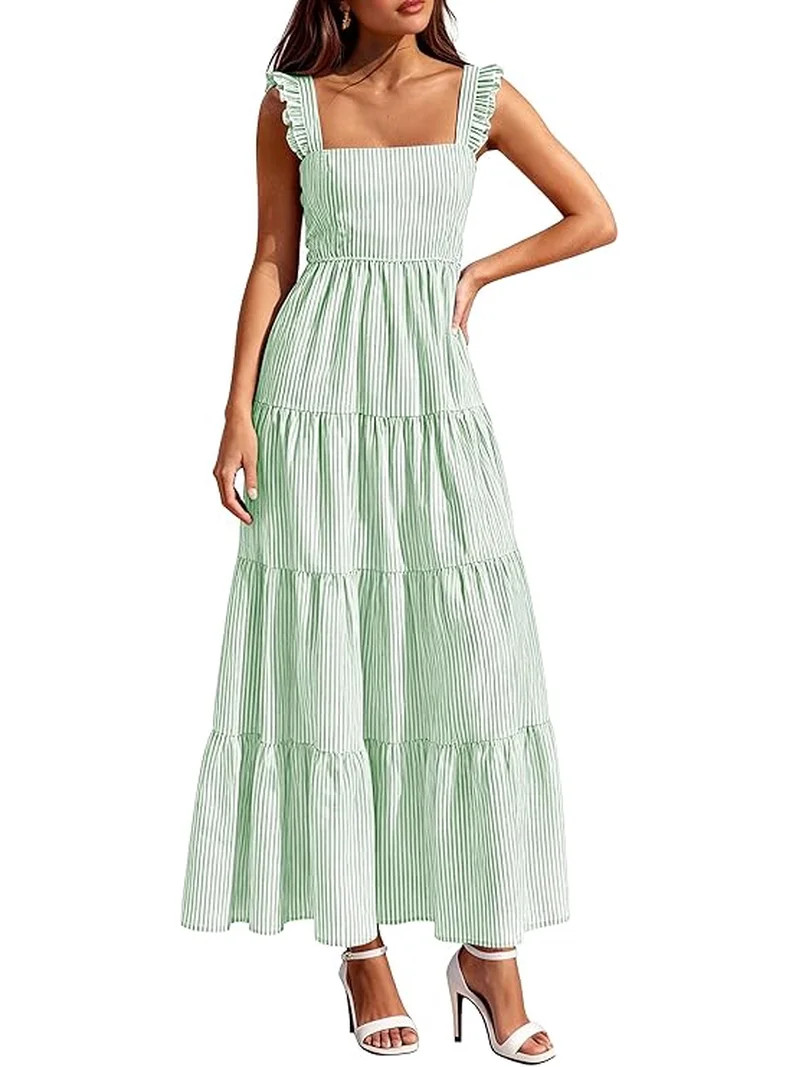 PRETTYGARDEN Womens Summer Casual Maxi Dresses Striped Square Neck Sleeveless Boho Flowy Sundress... | Walmart (US)