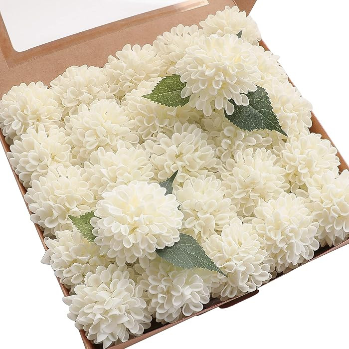 Floroom Artificial Dahlia Flowers 25pcs Real Looking Ivory Foam Fake Roses with Stems for DIY Wed... | Amazon (US)