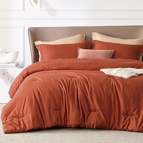 Bedsure California King Comforter Set - Burnt Orange Soft Bedding for All Seasons, Cationic Dyed Bed Set, 3 Pieces, 1 California King Size Comforter (104"x96") and 2 Pillow Shams (20"x36"+2") | Amazon (US)