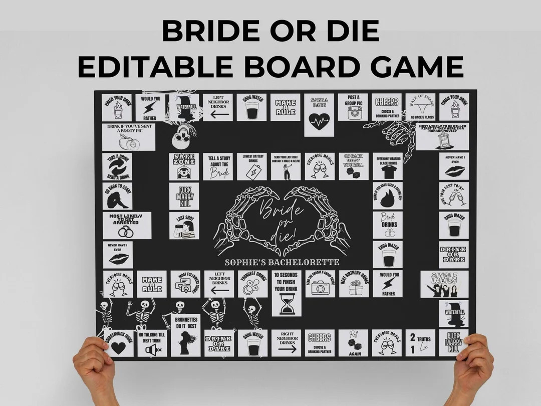 Bride or Die Bachelorette Printable Board Drinking Game |til Death Do Us Party Games| Skull Hen D... | Etsy (US)