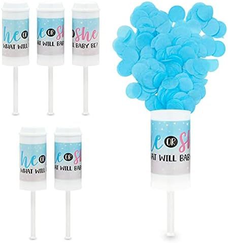 Blue Push Pop Style Confetti Poppers with Refills for Boy Gender Reveal Party (6 Pack) | Amazon (US)
