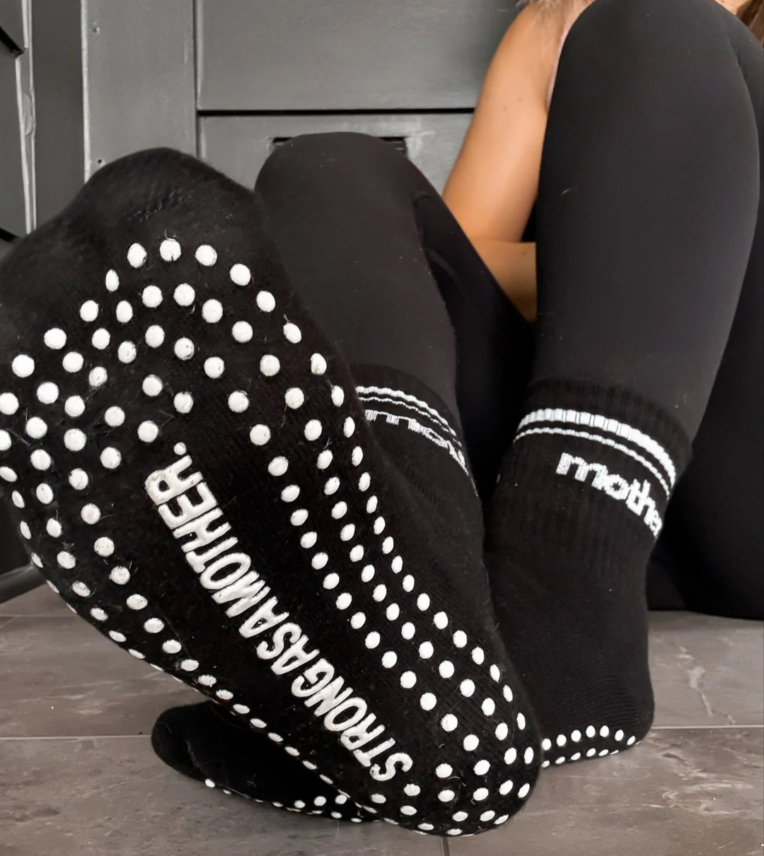 Throwback Half Crew Striped Grip Socks - Black | Mother Hats