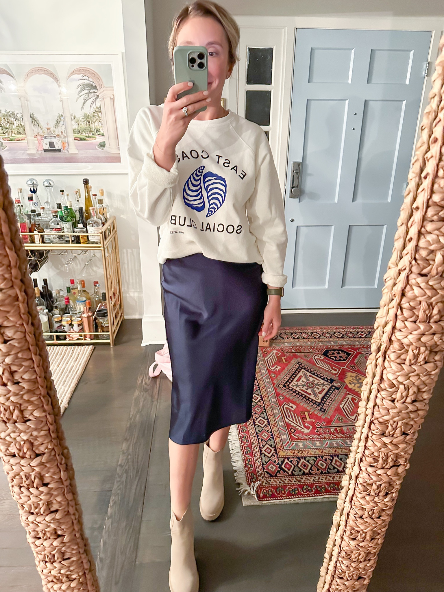 Sweatshirt + silk skirt vibe 

#LTKshoecrush #LTKSeasonal #LTKsalealert
