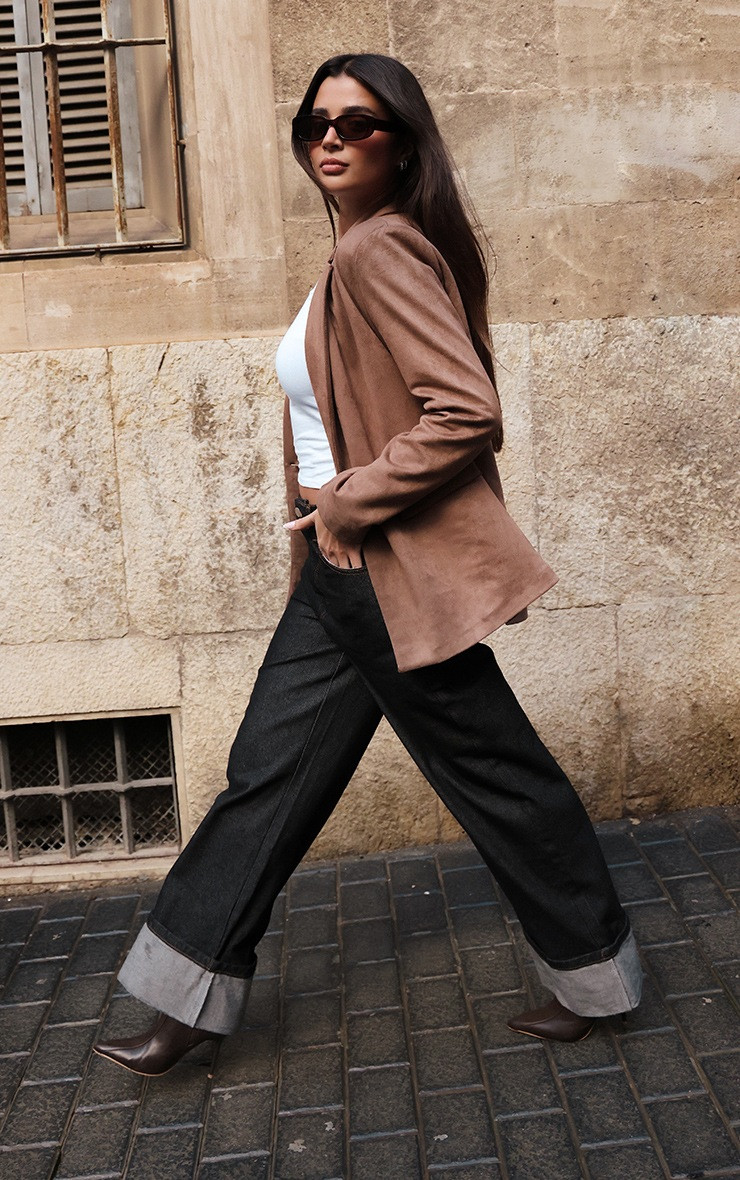 Brown Faux Suede Blazer | PrettyLittleThing US