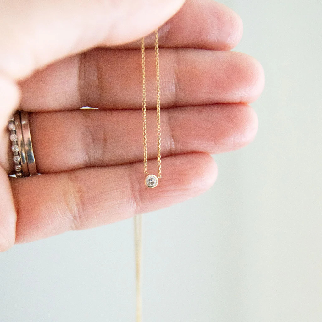 14K Gold Modern Solitaire Diamond Necklace | Vana Chupp Studio