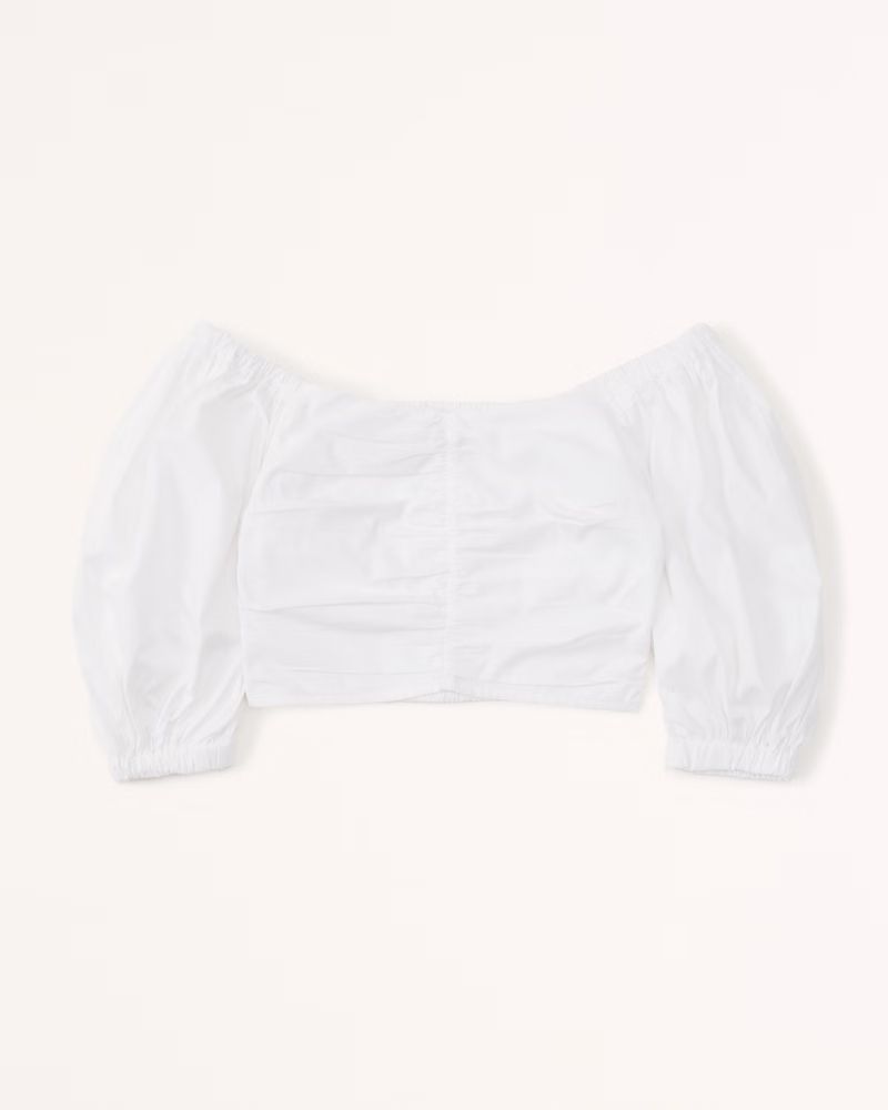 Women's Off-The-Shoulder Poplin Puff Sleeve Top | Women's New Arrivals | Abercrombie.com | Abercrombie & Fitch (US)
