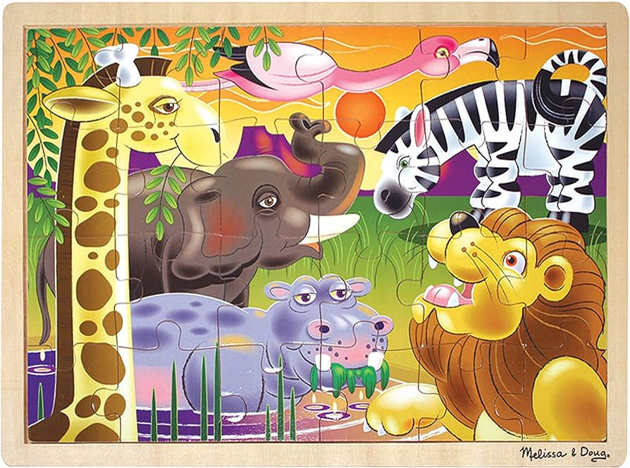 Melissa & Doug African Plains Safari Wooden Jigsaw Puzzle With Storage Tray (24 pcs) | Amazon (US)