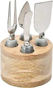 Creative Co-Op Stainless Steel Cheese Servers with Mango Wood Stand Cutlery, Set of 4, Grey & Nat... | Amazon (US)