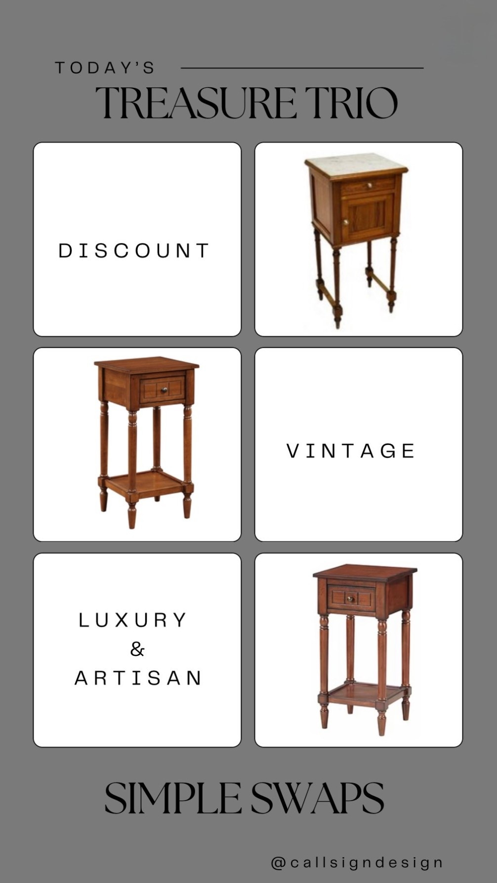 Nothing grounds a bedroom quite like a tall antique wood bedside table. Warm in tone and rich with character, it brings a sense of history and balance while offering practical height and timeless appeal. 

#AntiqueFurniture #BedroomDetails #TimelessInteriors #ClassicHome #WoodFurniture #InteriorStyling #HomeDecor #callsigndesign