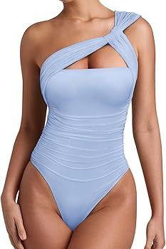 REORIA Womens Sexy One Shoulder Asymmetrical Leopard Print Mesh Ruched Backless Going Out Bodysui... | Amazon (US)