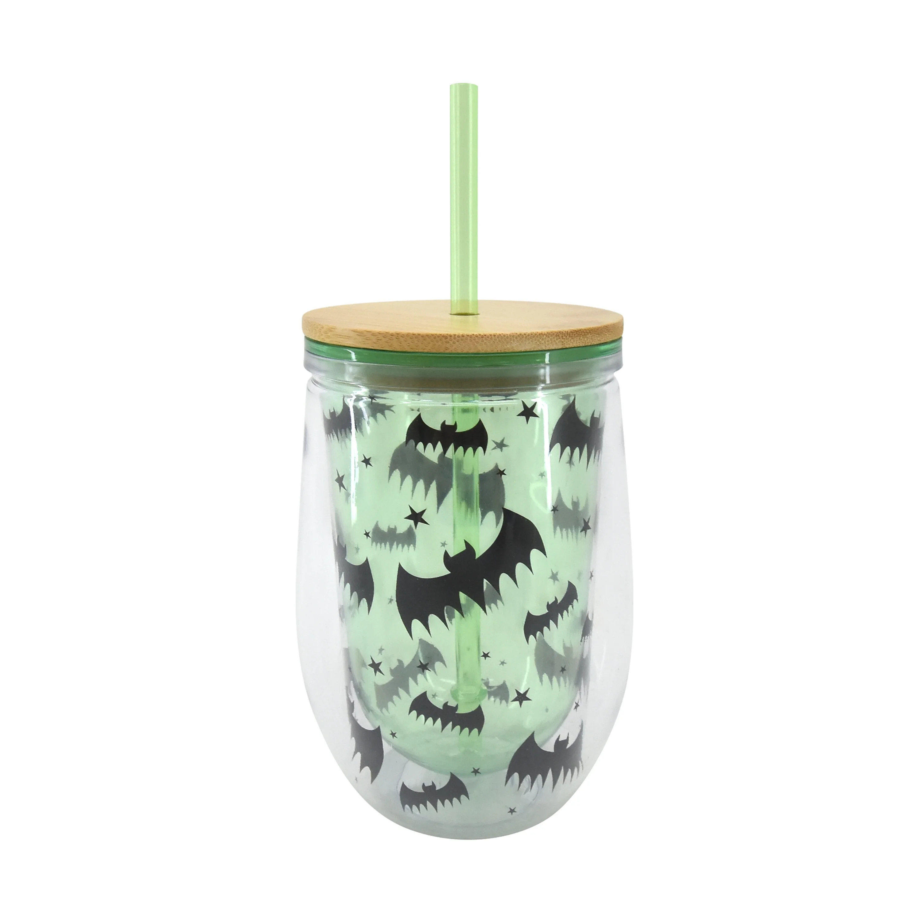 Halloween Bat Double Wall Insulated Tumbler with Bamboo Lid & Plastic Straw, Way to Celebrate, 14... | Walmart (US)