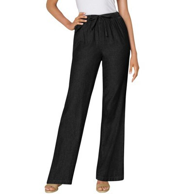 Woman Within Petite Wide-Leg Drawstring Denim Pants - 30 WP, Black | Target