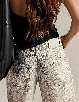 Womens Barrel Jeans Baggy Mid-Low Rise Jeans Y2k Floral Printed Denim Leopard Pants Ankle Boyfrie... | Amazon (US)