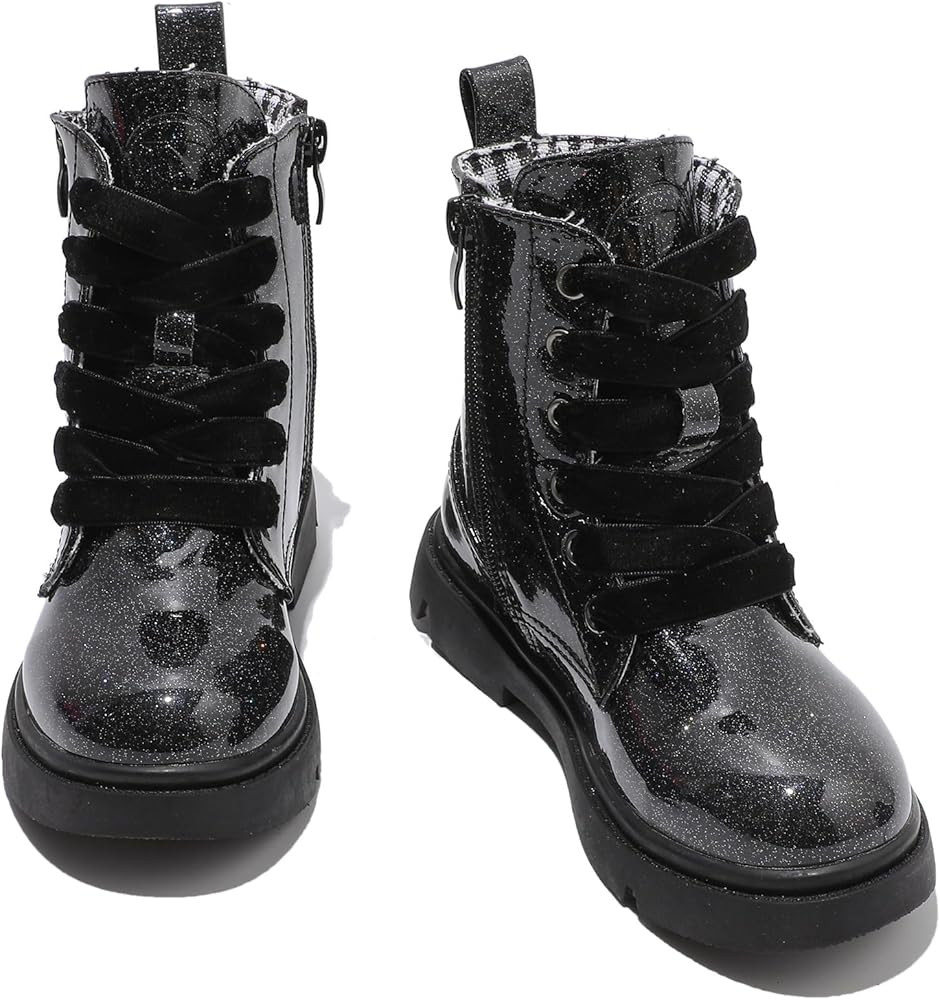 DADAWEN Boys Girls Glitter Ankle Boots Lace Up Waterproof Combat Shoes With Side Zipper for Toddl... | Amazon (US)
