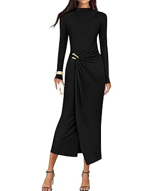 ZESICA Women's 2025 Fall Long Sleeve Bodycon Dress Mock Neck Wedding Guest Cocktail Party Long Mi... | Amazon (US)