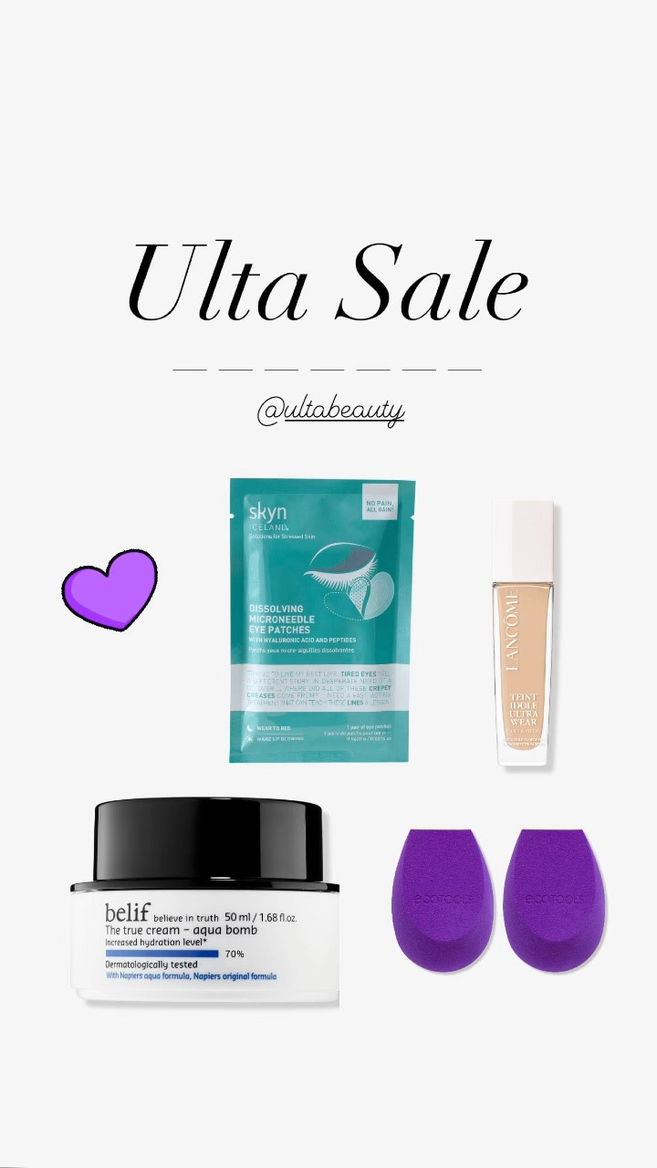 Ulta Sale favorites, Ulta, skincare, Lancôme concealer, belif moisturizer and eye Pat hes

#LTKbeauty #LTKsalealert #LTKFind