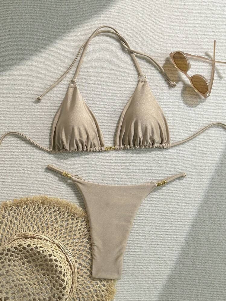 Swim Mod Women Summer Beach Metal Decoration Round Ring Sexy Bikini Set | SHEIN