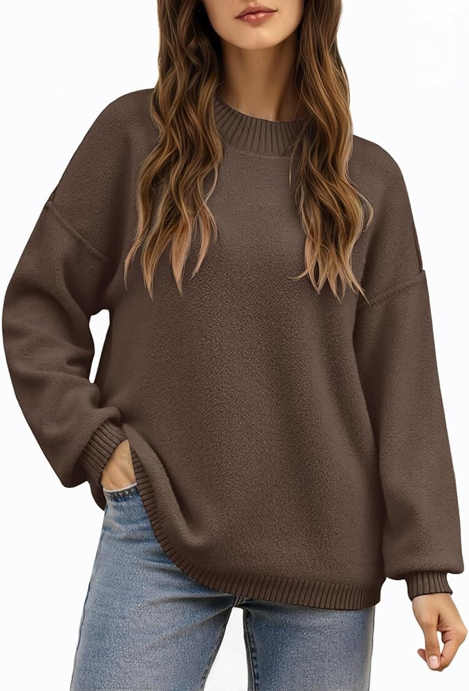 Saodimallsu Womens Crew Neck Sweater Tops Long Sleeve Fuzzy Fall Casual Loose Cozy Knit Pullover ... | Amazon (US)
